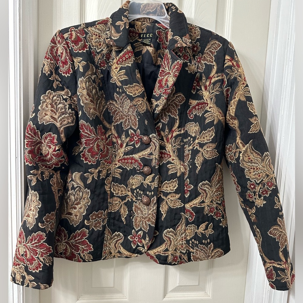 Elcc VTG Floral Tapestry Shacket jacket ornate buttons festive Grannycore S EUC